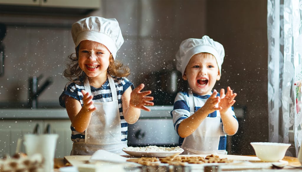 appy family funny kids bake cookies in kitchen