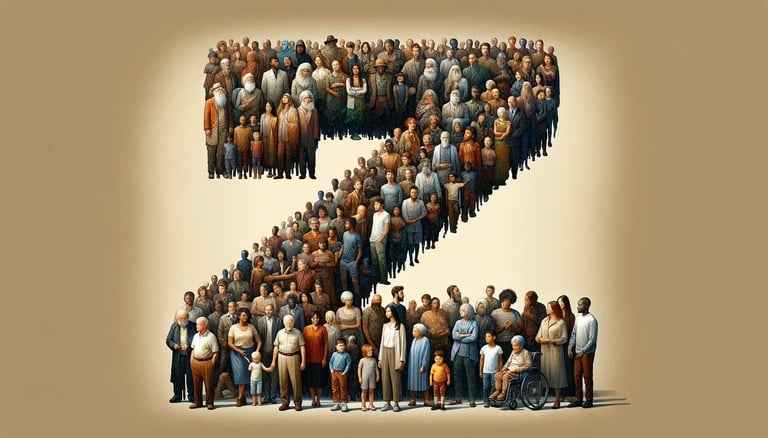 The letter Z being portrayed by various men and boys of different ethnicities