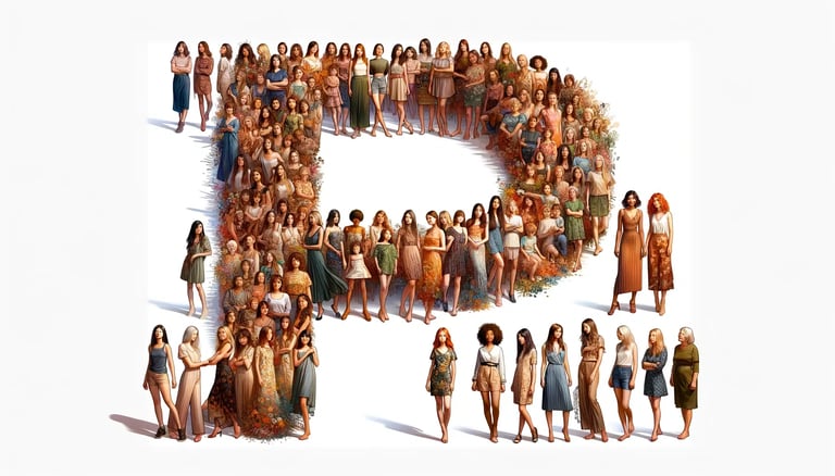 The letter P being portrayed by various women of different ethnicities