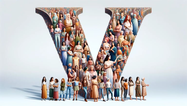 The letter V being portrayed by various women of different ethnicities