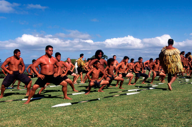 Maori warriors perform Haka dance during Waitangi Day in Waitangi NZ