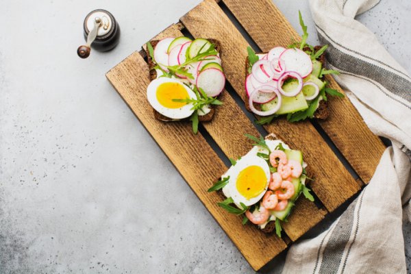 radish butter on rye toast with boiled egg