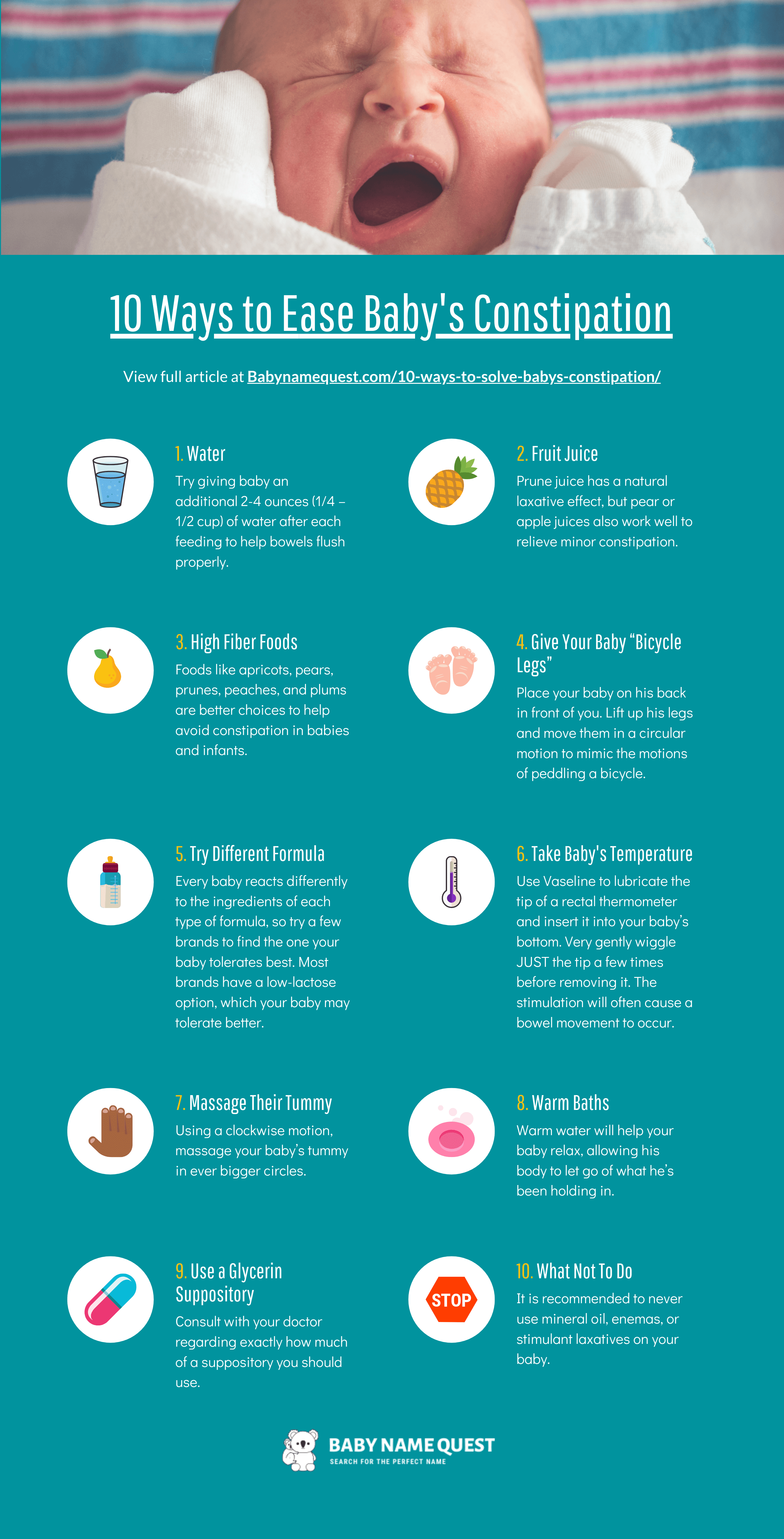 10 Ways to Ease Baby's Constipation Infographic