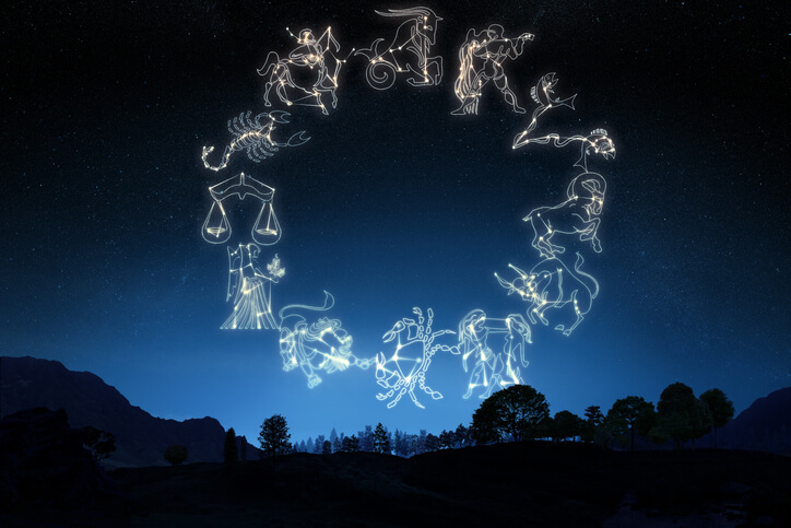 all the zodiacs shown in the night sky