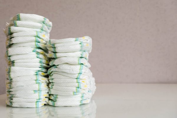 Stack of baby disposable diapers