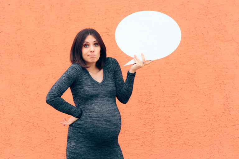 Puzzled Pregnant Woman with Speech Bubble Having Questions