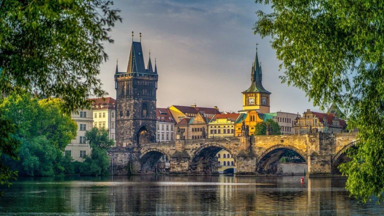a bridge and river in Prague, Czech Republic