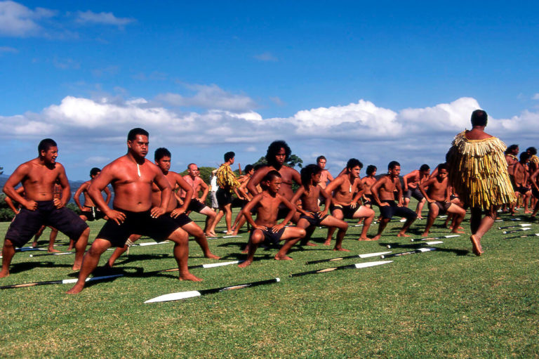 Maori warriors perform Haka dance during Waitangi Day in Waitangi NZ
